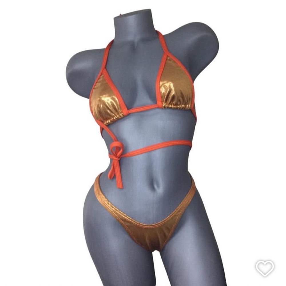 Women's Gold and Orange High waist Bikini Thong  Set